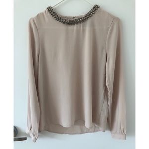 Champagne cream rhinestone beaded blouse S F21
